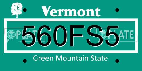 560FS5 Vermont License Plate