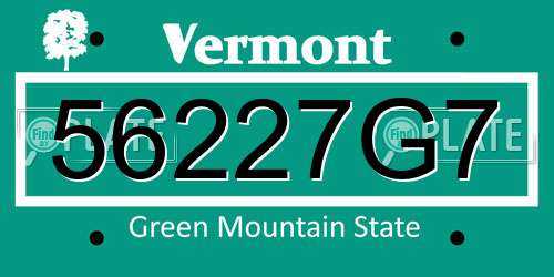 56227G7 Vermont License Plate