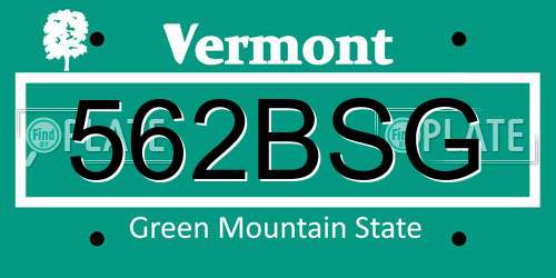 562BSG Vermont License Plate