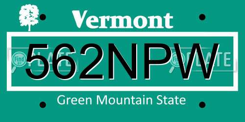 562NPW Vermont License Plate