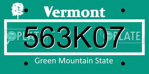 563K07 Vermont License Plate