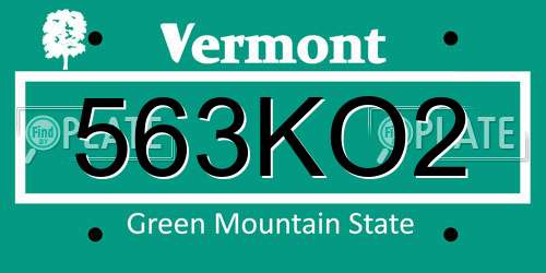 563KO2 Vermont License Plate