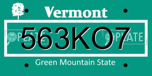563KO7 Vermont License Plate