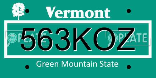 563KOZ Vermont License Plate