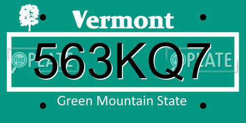 563KQ7 Vermont License Plate