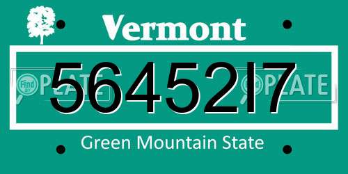 56452I7 Vermont License Plate