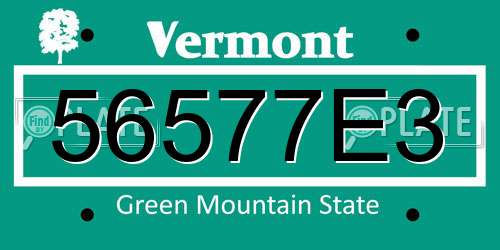 56577E3 Vermont License Plate
