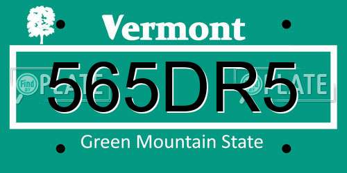 565DR5 Vermont License Plate