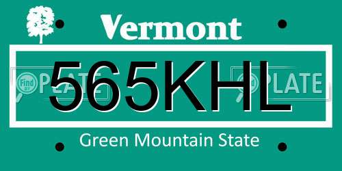 565KHL Vermont License Plate