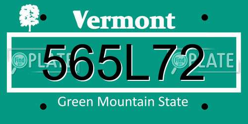 565L72 Vermont License Plate