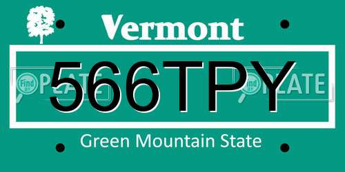 566TPY Vermont License Plate