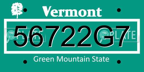 56722G7 Vermont License Plate