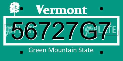 56727G7 Vermont License Plate