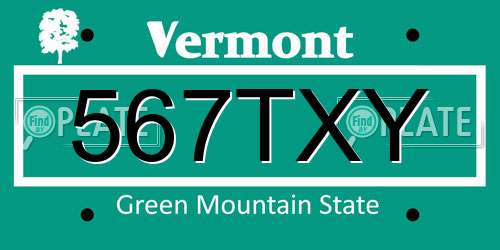 567TXY Vermont License Plate