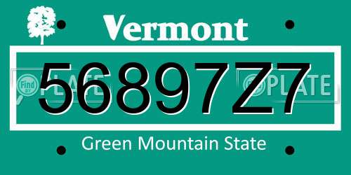 56897Z7 Vermont License Plate