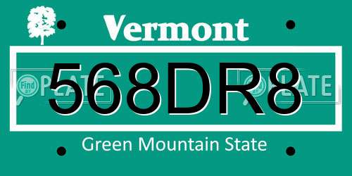 568DR8 Vermont License Plate