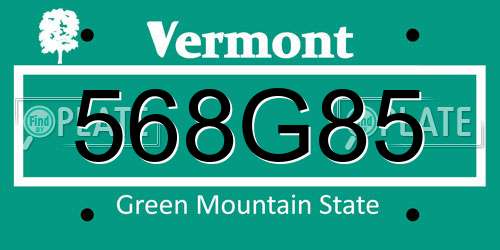 568G85 Vermont License Plate