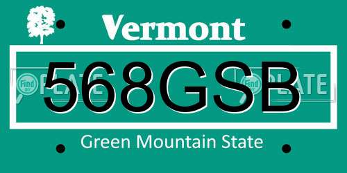 568GSB Vermont License Plate