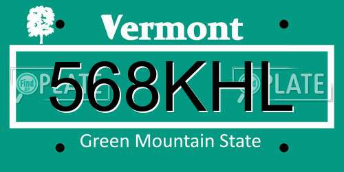 568KHL Vermont License Plate