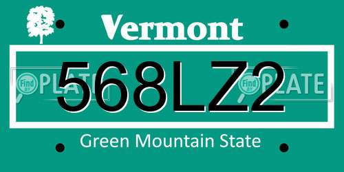 568LZ2 Vermont License Plate