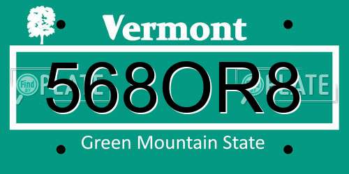 568OR8 Vermont License Plate
