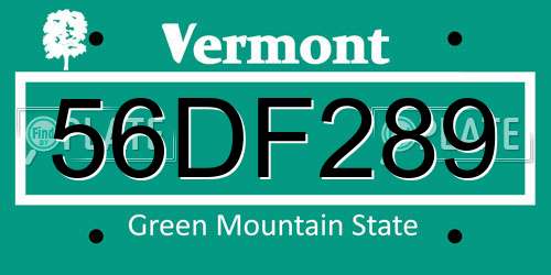 56DF289 Vermont License Plate