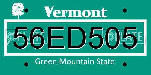 56ED505 Vermont License Plate