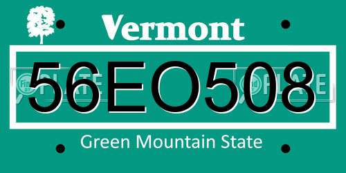 56EO508 Vermont License Plate