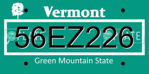 56EZ226 Vermont License Plate