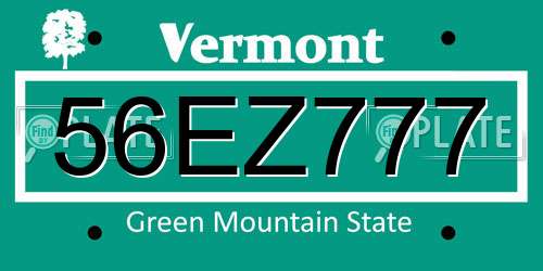 56EZ777 Vermont License Plate