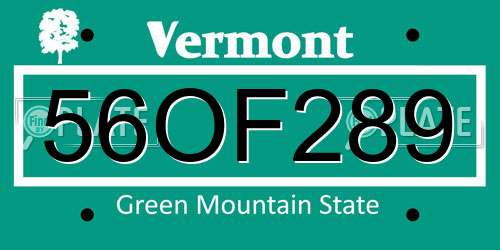 56OF289 Vermont License Plate