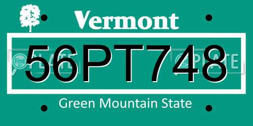 56PT748 Vermont License Plate