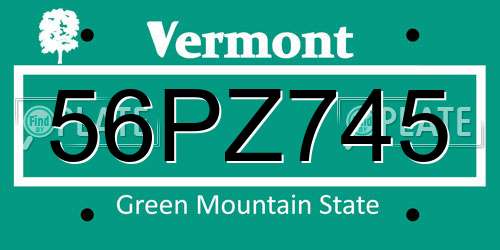 56PZ745 Vermont License Plate