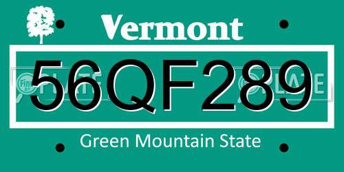 56QF289 Vermont License Plate