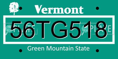 56TG518 Vermont License Plate