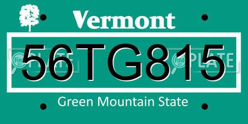 56TG815 Vermont License Plate