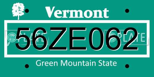 56ZE062 Vermont License Plate