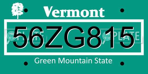 56ZG815 Vermont License Plate
