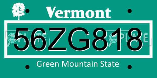 56ZG818 Vermont License Plate