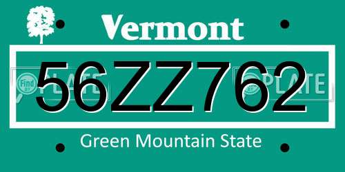 56ZZ762 Vermont License Plate