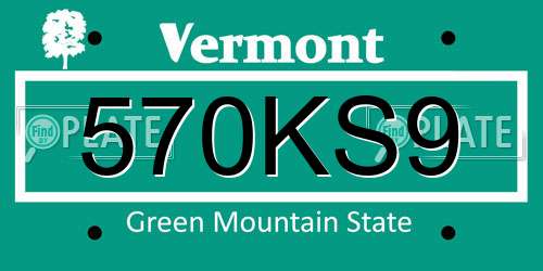 570KS9 Vermont License Plate