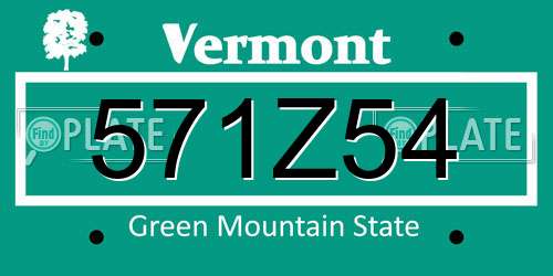 571Z54 Vermont License Plate
