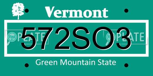 572SO3 Vermont License Plate