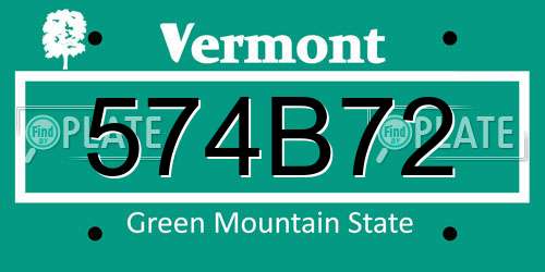 574B72 Vermont License Plate