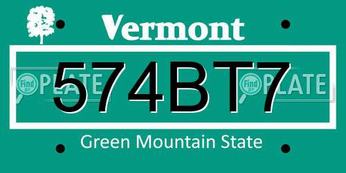 574BT7 Vermont License Plate