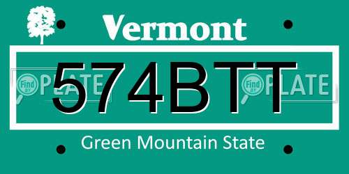 574BTT Vermont License Plate