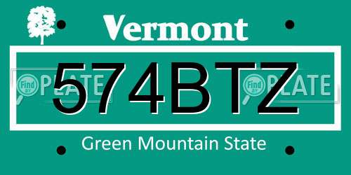 574BTZ Vermont License Plate