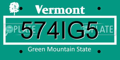 574IG5 Vermont License Plate