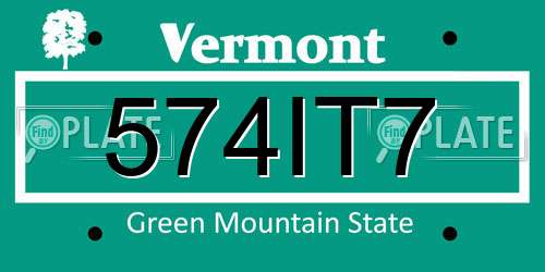 574IT7 Vermont License Plate