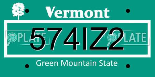574IZ2 Vermont License Plate